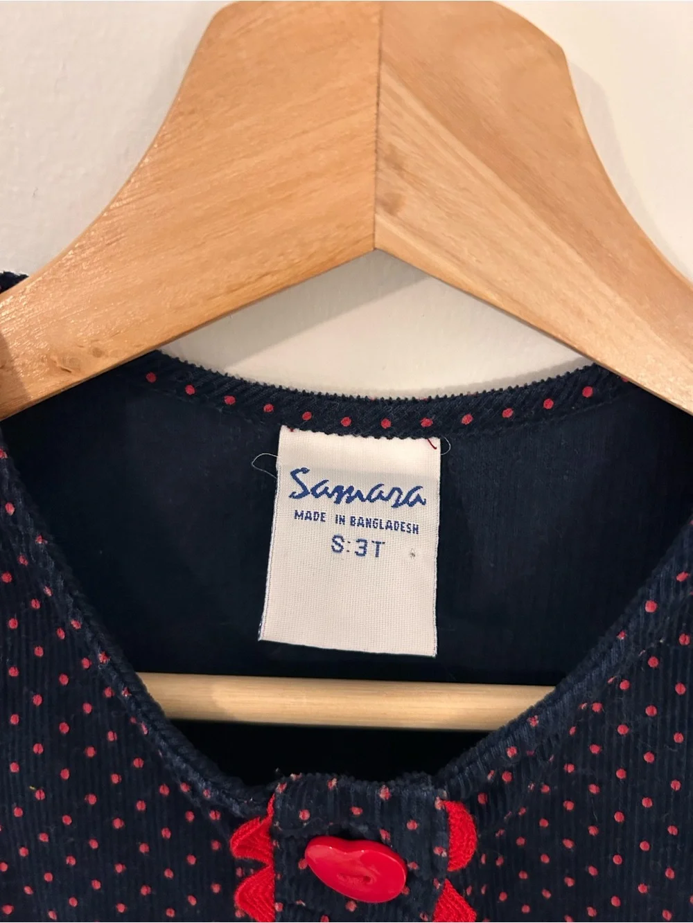 Samara Vintage Dress Navy Polka Dot Girls Size 3T Heart Pockets 100% Cotton